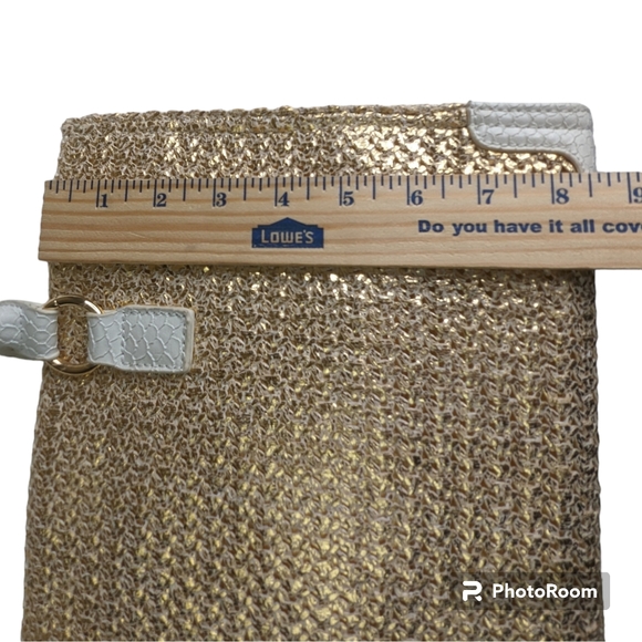 BEBE Handbag White Faux Snake Skin & Gold Weave Interior Pockets Magnetic - Picture 14 of 16